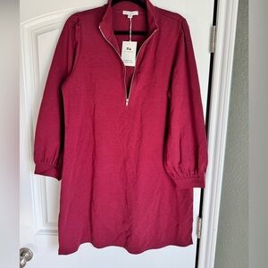 Free Assembly XXL Red Quarter-Zip Dress Long Sleeve Casual Knit Dress - NWT